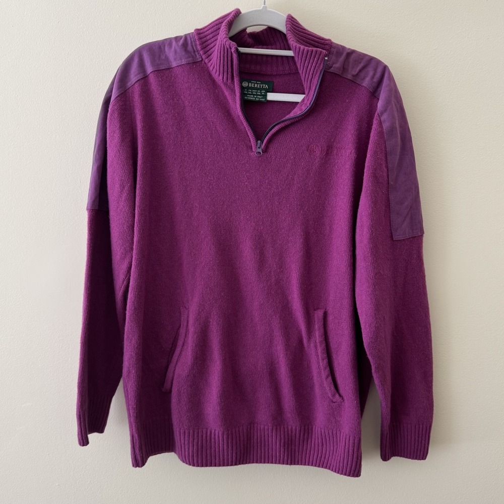 Beretta Wool‎ Blend 1/4 Zip Shooting Sweater  Size XL Pockets Shoulder Patches